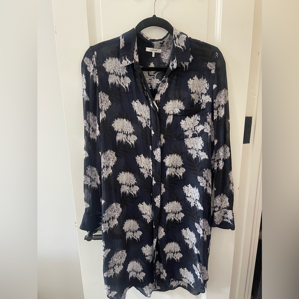 Ganni Navy Shirt Dress - Picture 2 of 5